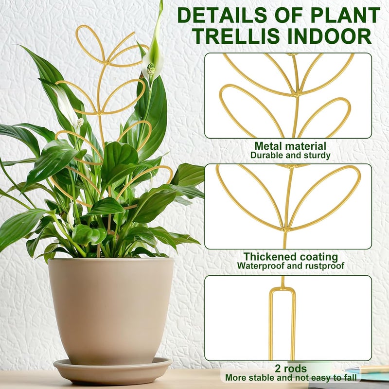 Augsun 2 Pcs Gold Trellis Leaf Shape 12 Inch Metal Plant Support with 50 Ties for Climbing Potted Plants Houseplant Garden Indoor Outdoor - Image 4